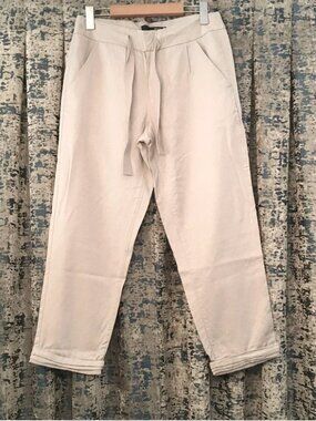 Max Jeans Sand Pleated Tie Paperbag Waist Trousers Size 4